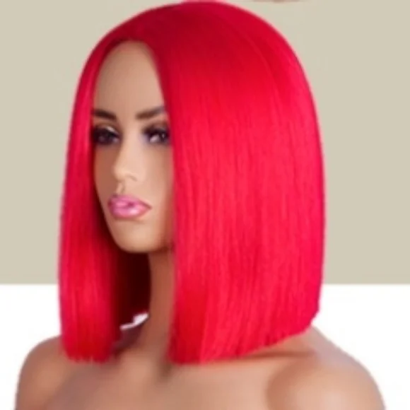Red Hot Short Bob Wig Synthetic - Picture 5 of 8